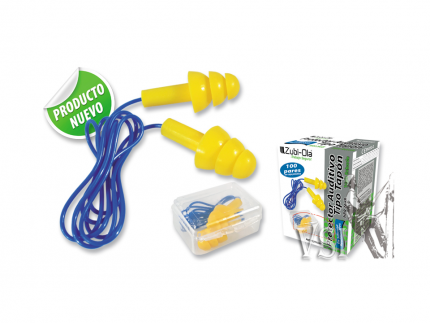 ZUBIOLA 11311527 PROTECTOR AUDITIVO TIPO TAPÓN ANILLOS PREMOLDEADO REUTILIZABLE CORDÓN PVC TRIPLE REBORDE CAJA PLÁSTICA UT NRR 26 DB