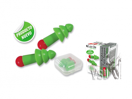 ZUBIOLA 11312046 PROTECTOR AUDITIVO TIPO TAPÓN ANILLOS PREMOLDEADO REUTILIZABLE TRIPLE REBORDE CAJA PLÁSTICA UT NRR 26 DB