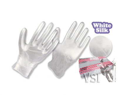 Guantes Zubiola Vinilo Transparente, Caja dispensador x 100 "White Silk".