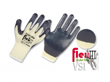 Guantes Zubiola en Hilaza color crudo con recubrimiento en Nitrilo azul “Flex II