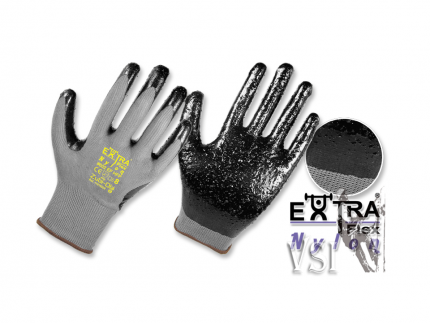 Guantes Zubiola Nylon gris recubrimientos en Nitrilo HCT corrugado negro “Extraf