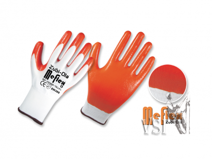 Guantes Zubiola Nylon color blanco recubiertos en Nitrilo color Naranja “Meflex”