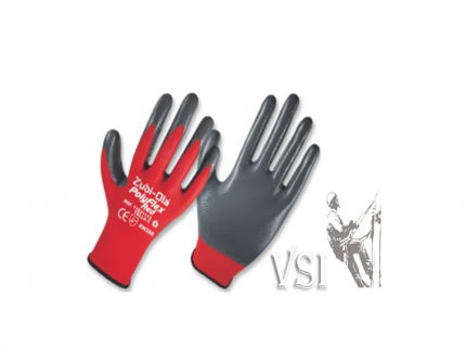 ZUBIOLA 11921112/13 GUANTES POLIÉSTER ROJO RECUBIERTOS EN NITRILO, DIP NORMAL  “POLYFLEX RED”  PUÑO TEJIDO.