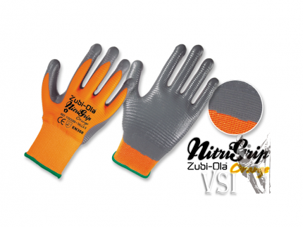  Guantes Zubiola Poliéster texturado naranja recubiertos en Nitrilo gris “NitriG