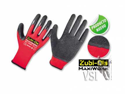 Guantes Zubiola Poliéster rojo recubiertos en Látex   DIP NORMAL  “MaxiWork”  