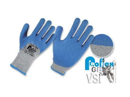 Guantes Zubiola Hilaza color Gris, recubiertos en Látex Corrugado Color Azul. 3/