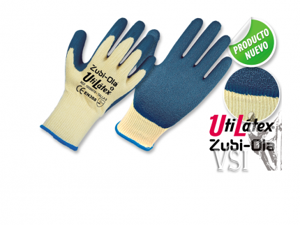 Guantes Zubiola Hilaza recubiertos en Látex Corrugado Azul  DIP NORMAL  “UtiLáte