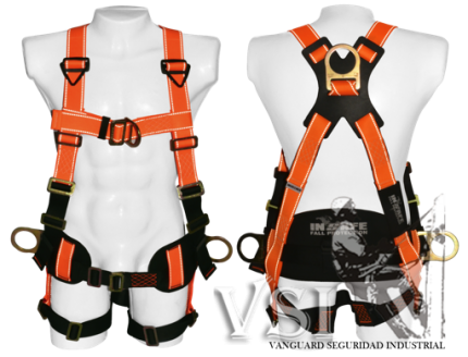 INSAFE IN 8005-1RX ARNÉS 4 ARGOLLAS EN H EN REATA REFLECTIVA CON SOPORTE LUMBAR