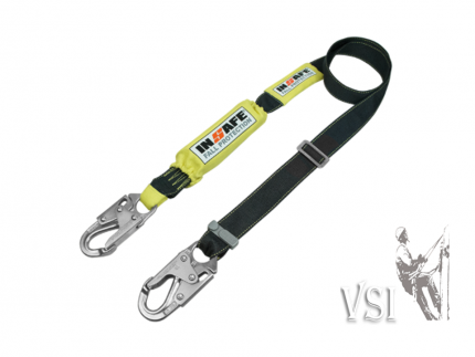 Elemento parte de un sistema personal de detención de caídas, eslinga sencilla regulable en reata de alta tenacidad nomex/Kevlar, cumple con la norma ASTM F887-16, ganchos de seguridad 3⁄4 con resistencia de 5000 lbf y puertas de 3600 lbf,sistema graduable a través de una hebilla para aumentar o reducir la longitud de la eslinga. Paquete absorbedor de energía tiene una elongación máxima de 1,2m (48 pulgadas), en caso de una caída reduce la fuerza de impacto a 900 lb (4kN) o menos. Capacidad máxima 140 kg (1