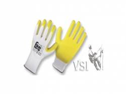 ZUBIOLA 11133338/39 GUANTES POLIÉSTER COLOR BLANCO RECUBIERTOS EN NITRILO CON PUNTOS COLOR AMARILLO “FLEXIGRIP2”. PUÑO TEJIDO.