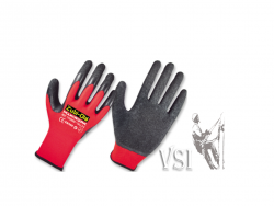 ZUBIOLA 11926608/09 GUANTES POLIÉSTER ROJO RECUBIERTOS EN LÁTEX   DIP NORMAL  “MAXIWORK”  PUÑO TEJIDO CERRADO.